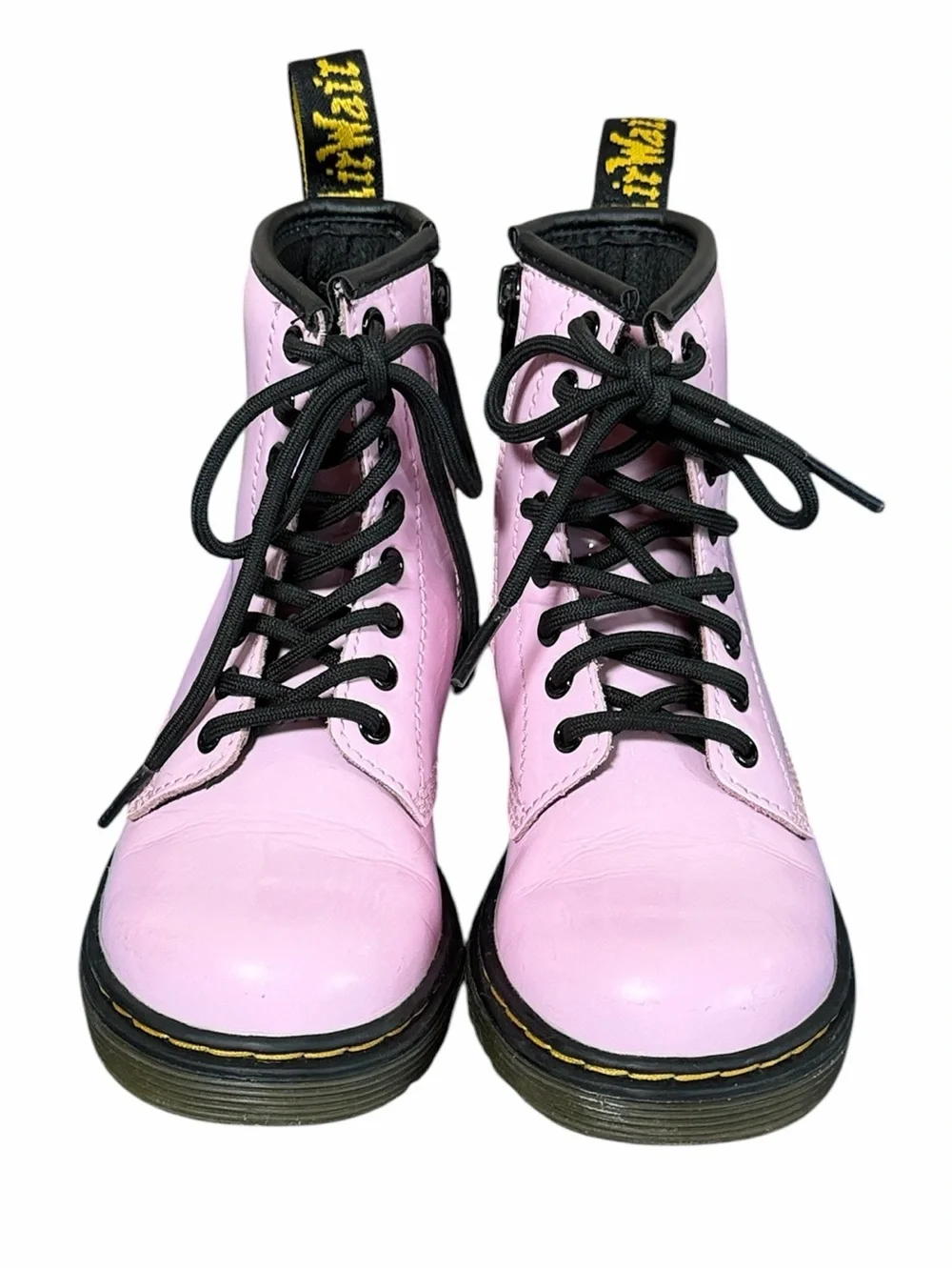Girl’s Dr. Martens Pale Pink Patent Leather Side Zip Air Wair Boots Sz 11